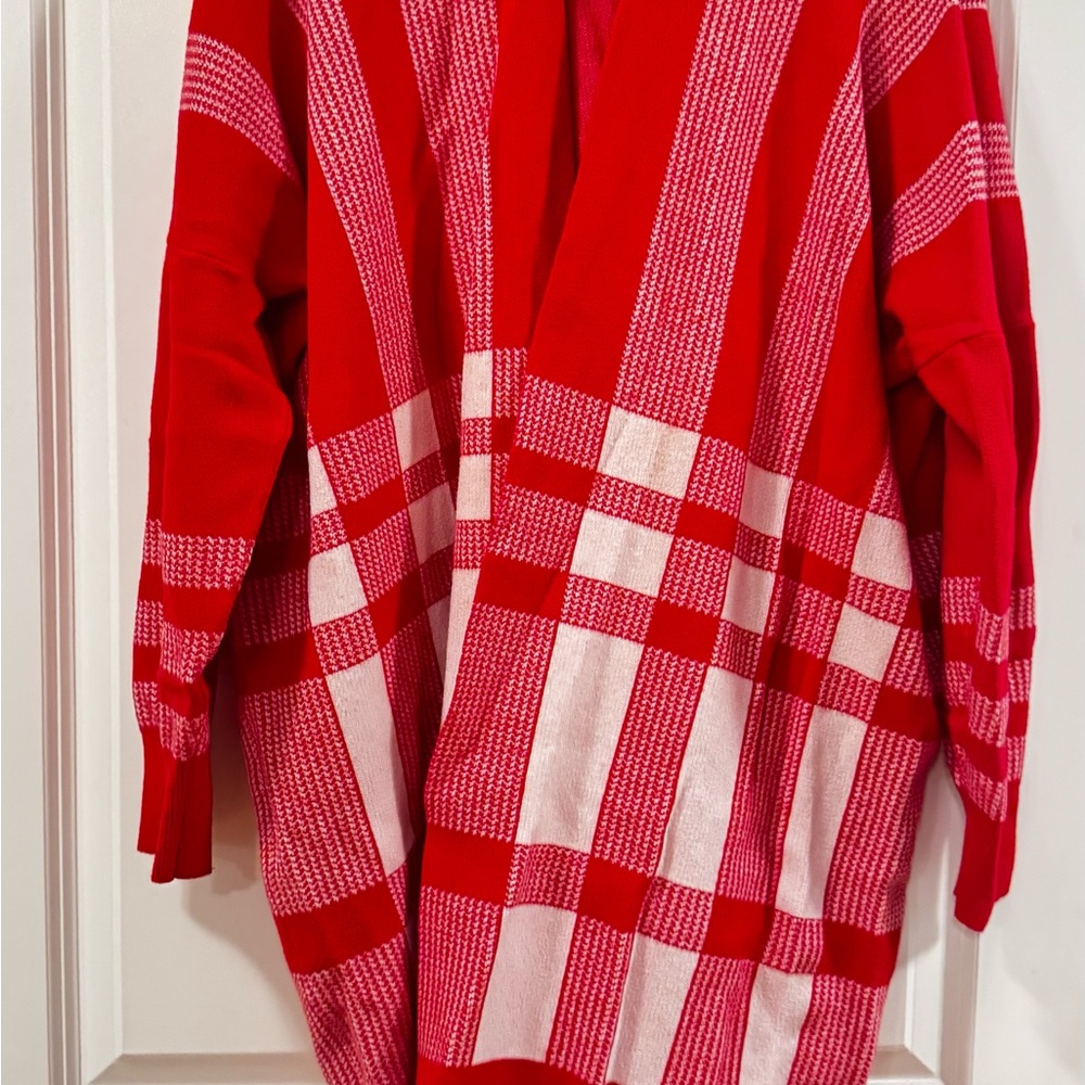 Red and White Plaid Cardigan